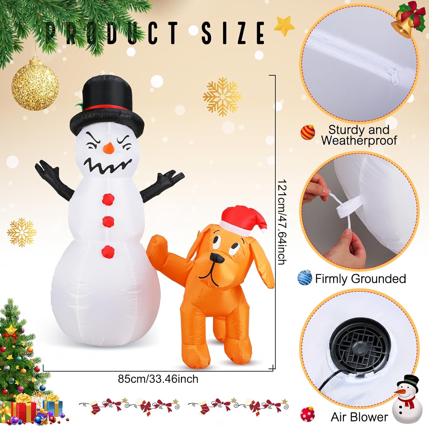 4 ft Winter Inflatable Outdoor Decoration Dog Peeing on Snowman Funny Winter Inflatables with LED Lights Blow Up Large Yard Decoration for Holiday Party Outdoor Garden Lawn Patio - Image 2