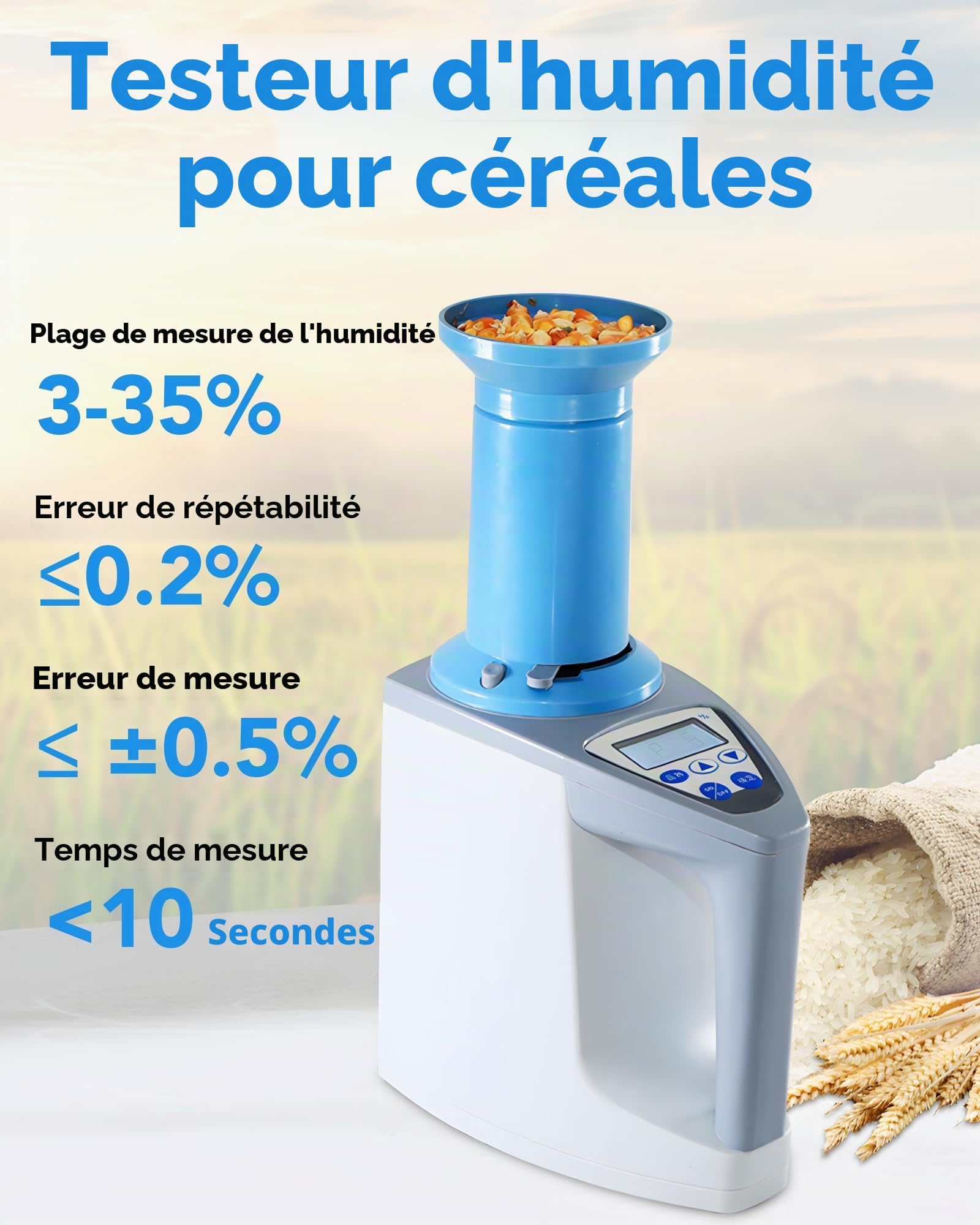 Humidimètre numérique pour céréales, mesure précise de l'humidité pour le blé, le maïs, le riz, etc., lecture rapide avec écran LCD, compteur numérique agricole