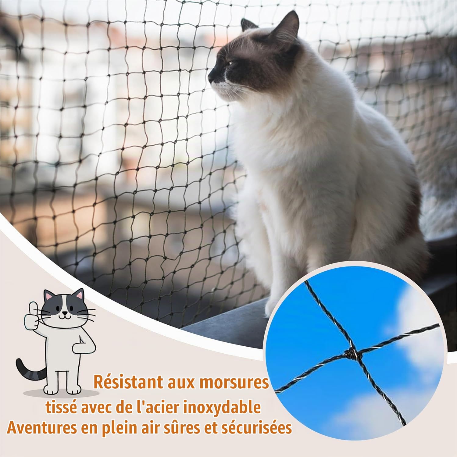 Filet Chat Balcon,Filet De Protection Chat 3x6m,Solide Et Durable,Résistant Aux Morsures Et Aux Déchirures,Résistant Aux Rayons Uv Et à Tous Les Types De Météo,Adapté Aux Balcons,Terrasses Et Fenêtres