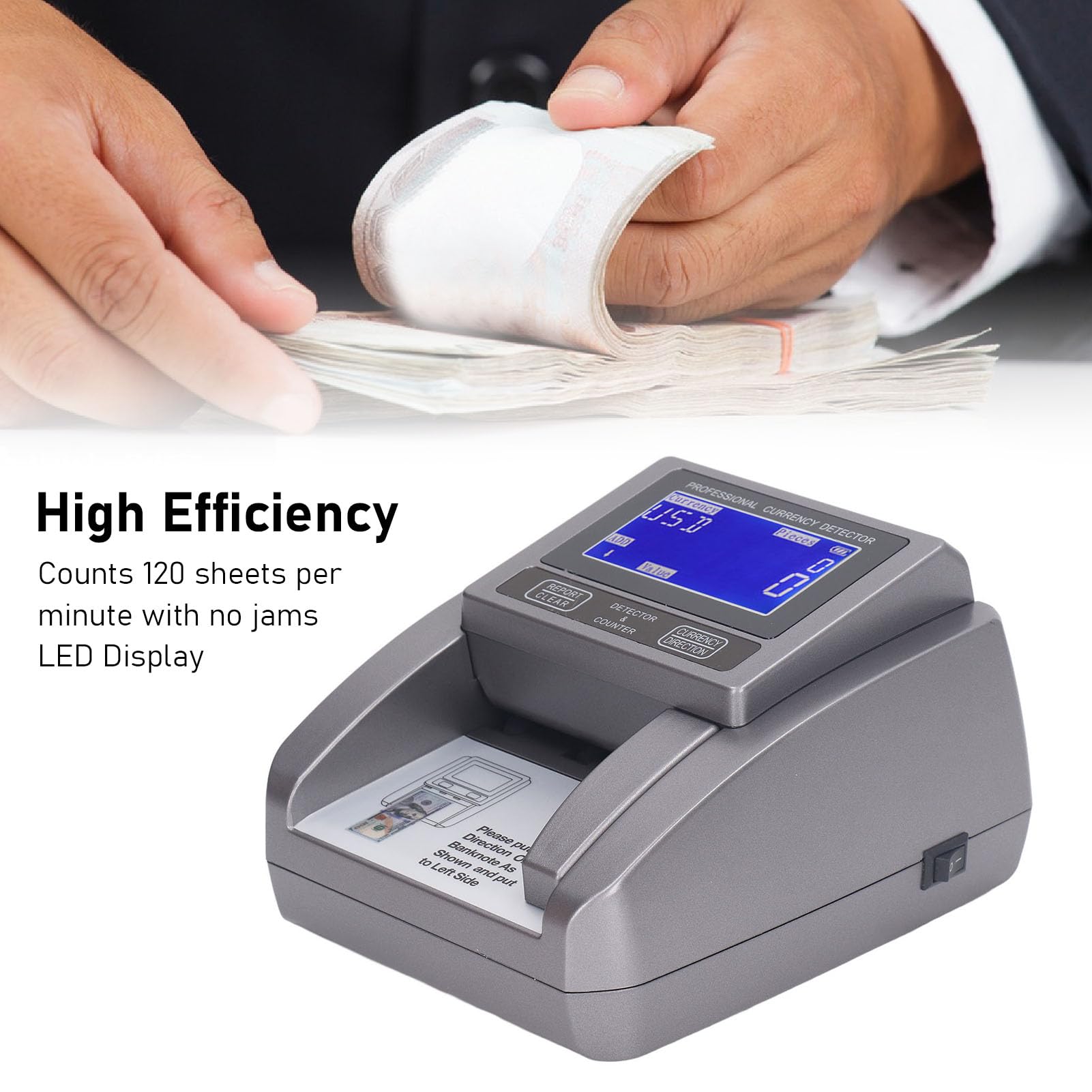 Conta Banconote Veloce con Rilevamento UV IR MG per Banche, Negozi, Supermercati, Display LCD HD, Ampia Girante per un Conteggio Regolare (Spina UE 100‑240 V)