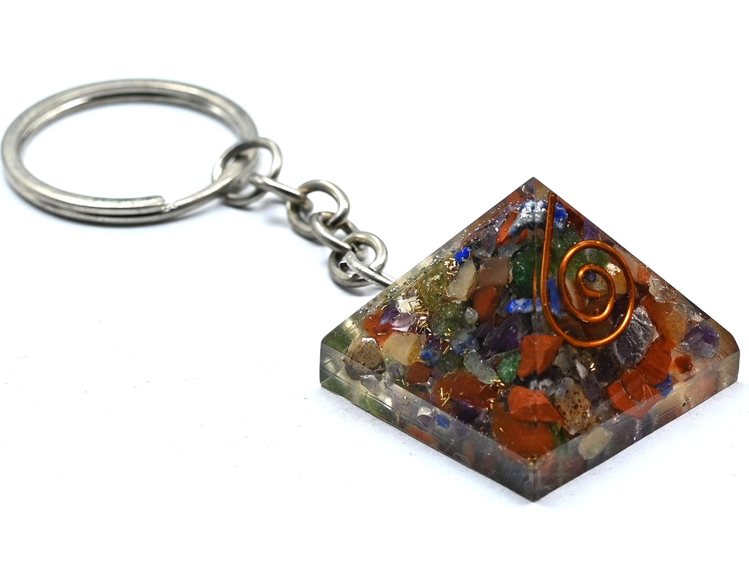 Amazing Gemstone 7 Chakra - Keychain Small Orgone Pyramid for Protection, Negative Energy Protection and Crystal Grid - DIY Pyramid for Necklace Pendant (Pack of 1, 30x30mm)