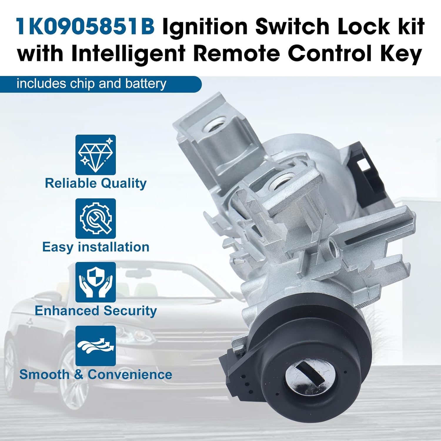 1K0905851B Ignition Switch Lock with 2 Programmed Keys (Include Chips&Batteries) fit for 06-18 VW Jetta, 07-11 Eos, 04-11 Golf, 06-09 Rabbit, 08-11 Tiguan, 12-19 Jetta Passat (not fits for 13 Passat) - Image 4