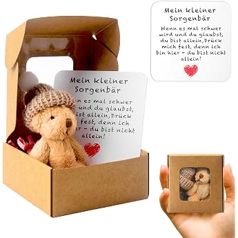 Teddy Bear Small Pocket Hug German Mini Stuffed Animals Small Teddy with Card Gift Box Small Positive Gifts for Birthday Christmas Party Delivery Colleagues Girlfriend Gift Brown