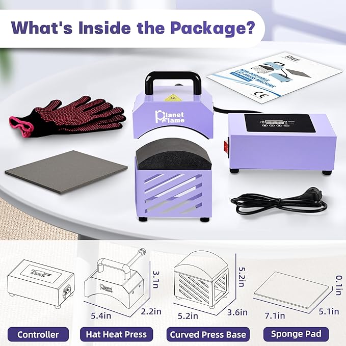 PlanetFlame Prensa para Gorras, Mini Prensa Térmica con Placa Curva de 5.4" x 3.1" miniatura 6