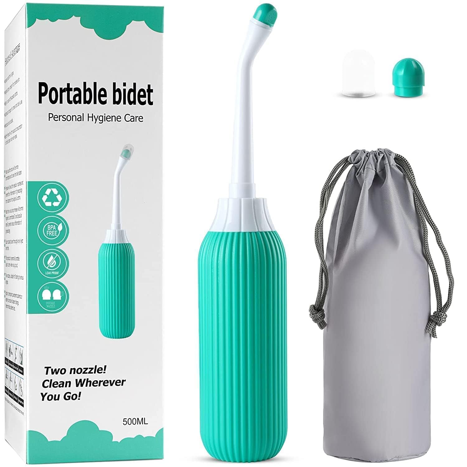 Pratiksha 500ML Plastic Retractable Handheld Bidet Portable of Antislip, Angled Nozzle Spray Easy to use Portable Bidet with Travel Bag (Green)