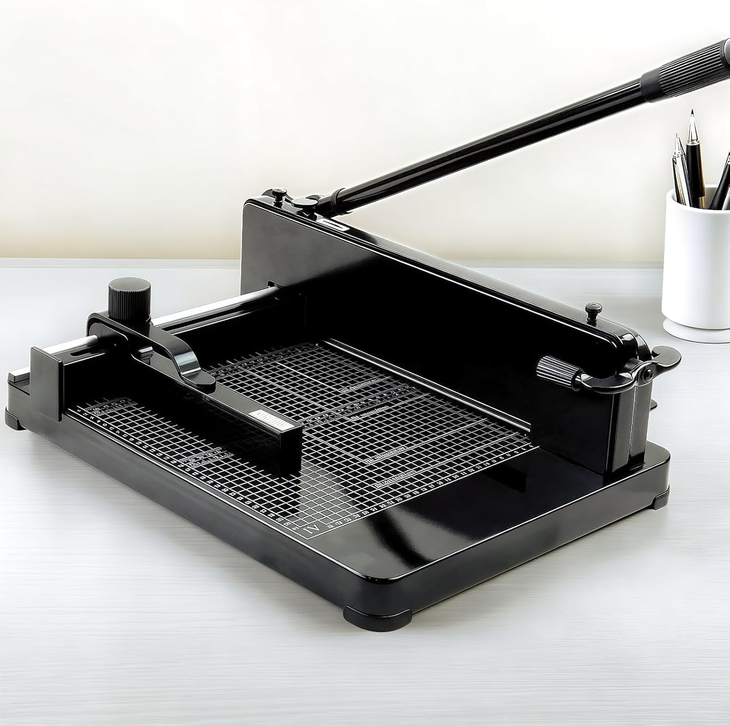 12" Heavy Duty Guillotine Paper Cutter, 400 Sheet Capacity Paper Cutter for A4 Paper, Paper Cutter for Office, School, Picture Shop, Black，Guillotine Solid Steel Construction, Safety Lock & Clear Grid