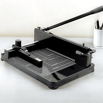 12" Heavy Duty Guillotine Paper Cutter, 400 Sheet Capacity Paper Cutter for A4 Paper, Paper Cutter for Office, School, Picture Shop, Black,Guillotine Solid Steel Construction, Safety Lock & Clear Grid