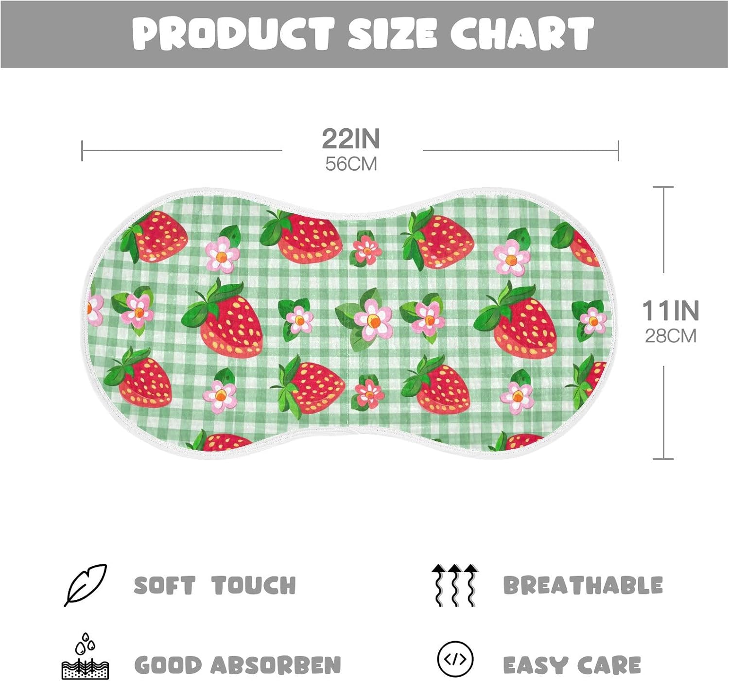 Checkered Strawberry Muslin Baby Burp Cloths Feeding Cloths Face Towel Soft and Absorbent Bibs for Newborn Boys Girl- 4 Pack