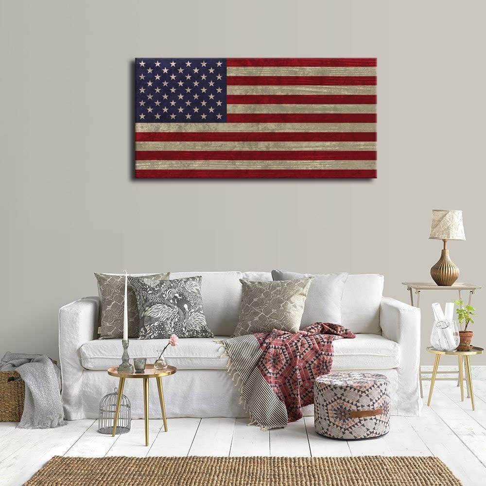 Canvas Wall Art Vintage The Stars and The Stripes Contemporary Artwork Retro Rustic American National Flag Picture for Living Room Bedroom Office Wall Decor Large Canvas Painting Prints 29" x 58" - Image 3