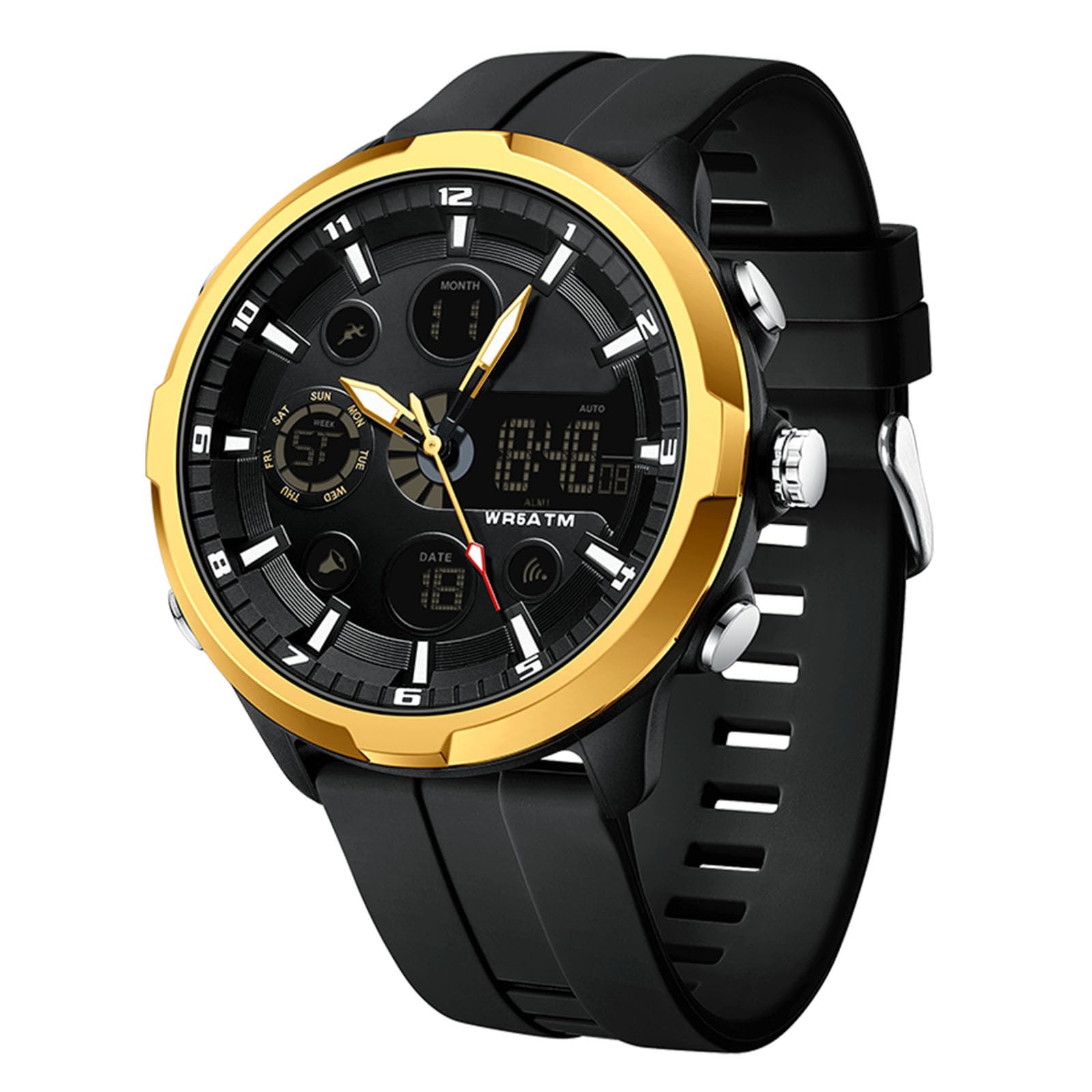 RORIOS Orologio Uomo Doppio Display - Sportivo Digitale Quarzo, Cronografo, Retroilluminazione, Cinturino Silicone, Impermeabile 50m - 5