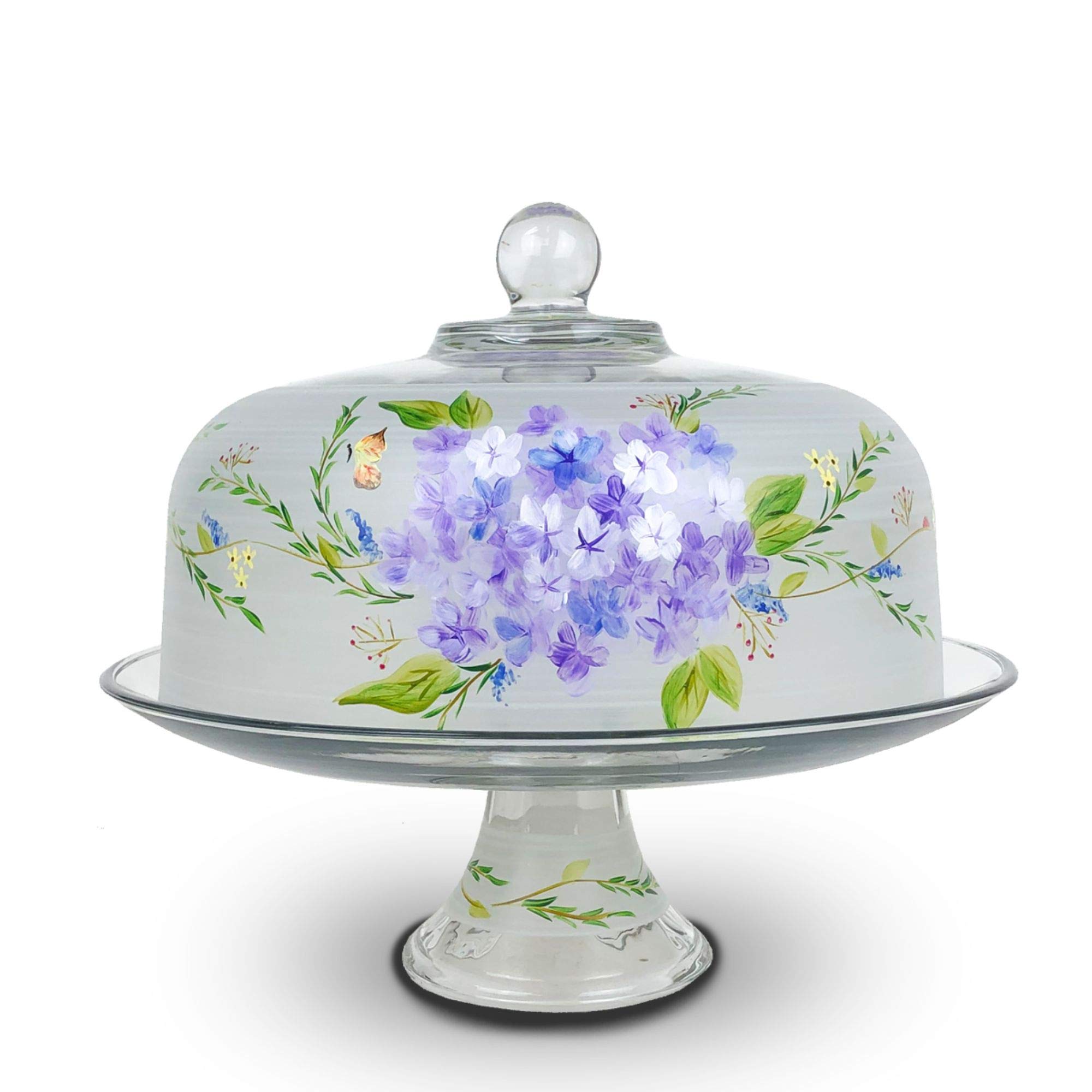 Poppy Floral Hand Painted Glass Large Convertible Cake Dome 11"