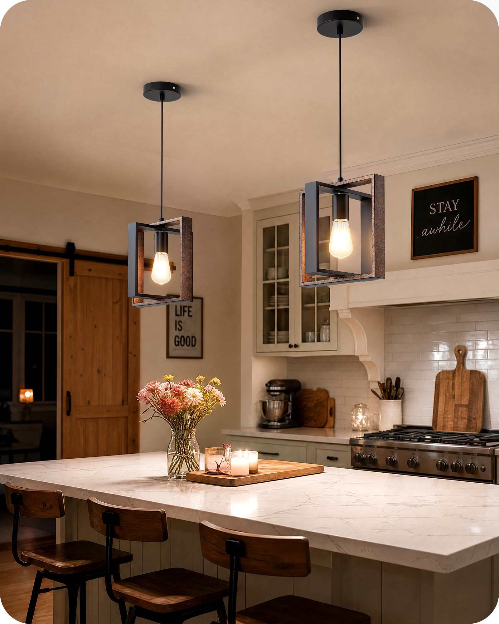 EDISHINE Suspension Luminaire, Design Cadre Carré, Style Maison de Campagne