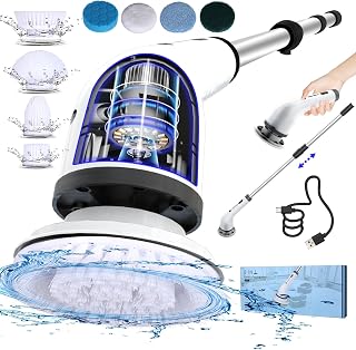 UBeesize Electric Spin Scrubber,Cordless Cleaning Brush,Power Shower Scrubber with 8 Replaceable Brush Heads,Adjustable Detachable Handle Bathroom Scrubber for Bathtub,Tile,Floor and Car Cleaning