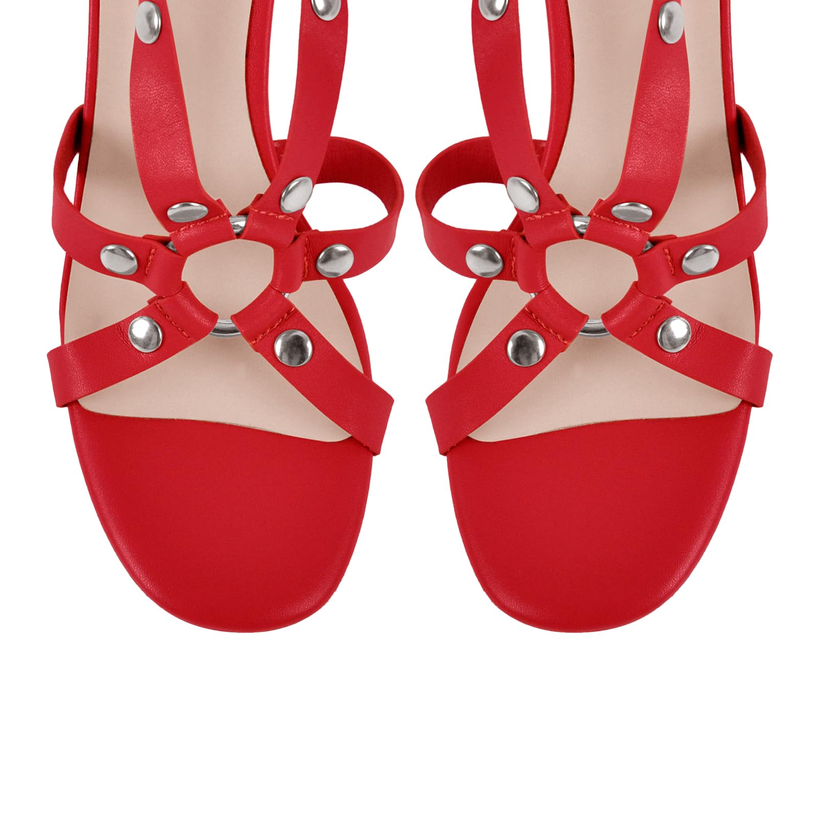 VERISSON Women's Grommets Stiletto Sandals Platform Open-back High Heels Cross Bands Open Toe Buckle-up Ankle Sandals Party Dressing: 7 Red