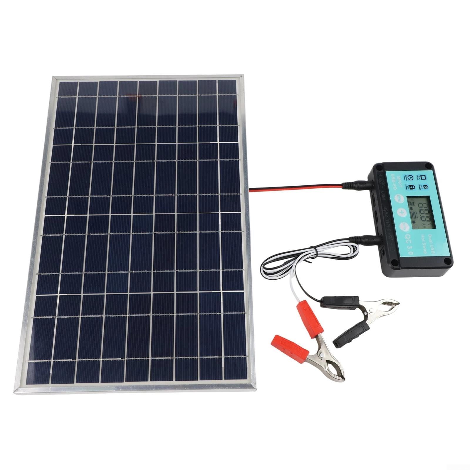 Kit de panneau solaire 100 W avec contrôleur, module de cadre en aluminium étanche IP67 pour système hors réseau 12 V/24 V pour camping-car, noir