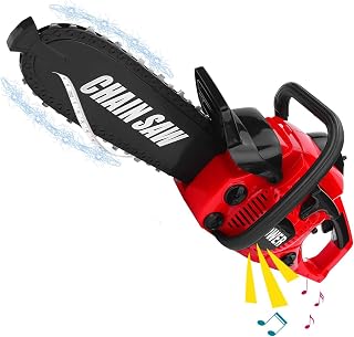 Toy Chainsaw for Kids, Power Construction Tool Electric Chainsaw Pretend Play Set with Pull Cord, Rotating Chain and Realistic Sounds