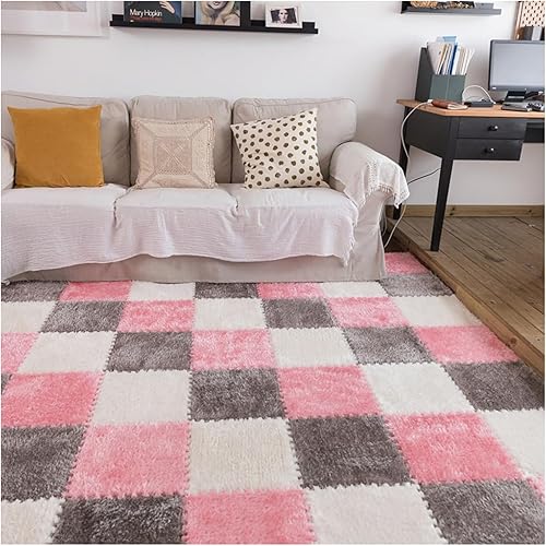 Tapete de juego de rompecabezas de 12 piezas, azulejos de alfombra de felpa entrelazados, azulejos cuadrados de espuma esponjosa, alfombras de área