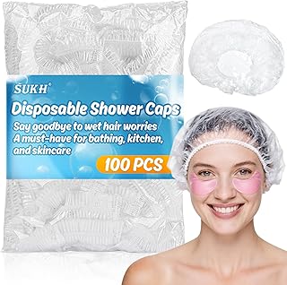 Sukh 100PCS Disposable Shower Caps - Large Waterproof Shower Cap For Women Hair Cap Plastic Bulk Shower Hat, Adjustable Hair Cover For Hair Treatment, Bath, Braids, Travel