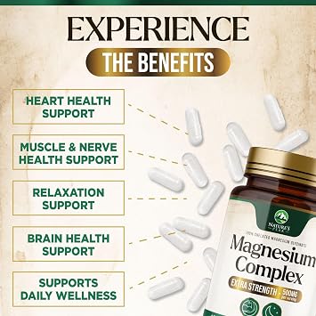 Magnesium Complex Supplement - Magnesium 500mg Per Serving - High Absorption Blend of Glycinate, Citrate, Malate, Oxide - Supports Sleep, Muscle, Bone, Heart Health - Bottled in USA - 60 Capsules