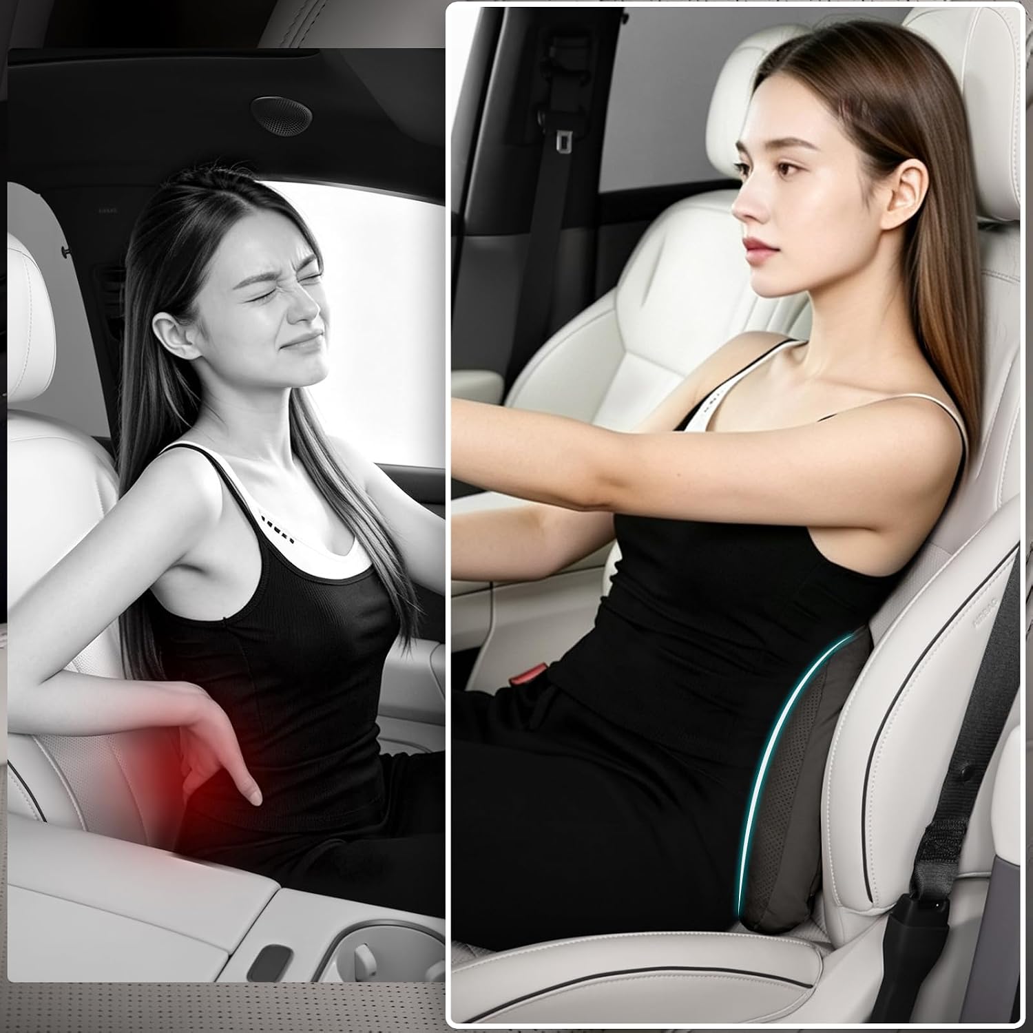 Lumbar Pillow for Car, 2 Pack Lower Back Support (Black)
