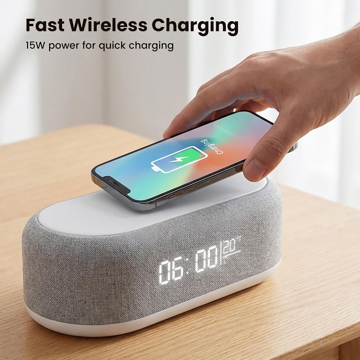 6 In 1 Kabellose Ladestation 25w, Digitaler Wecker Mit Ladestation, Wireless Charger Wecker Radio Mit Licht Und Temperaturanzeige, Uhr, Wecker, Bluetooth-Lautsprecher & Nachtlicht All-In-One (Weiß)