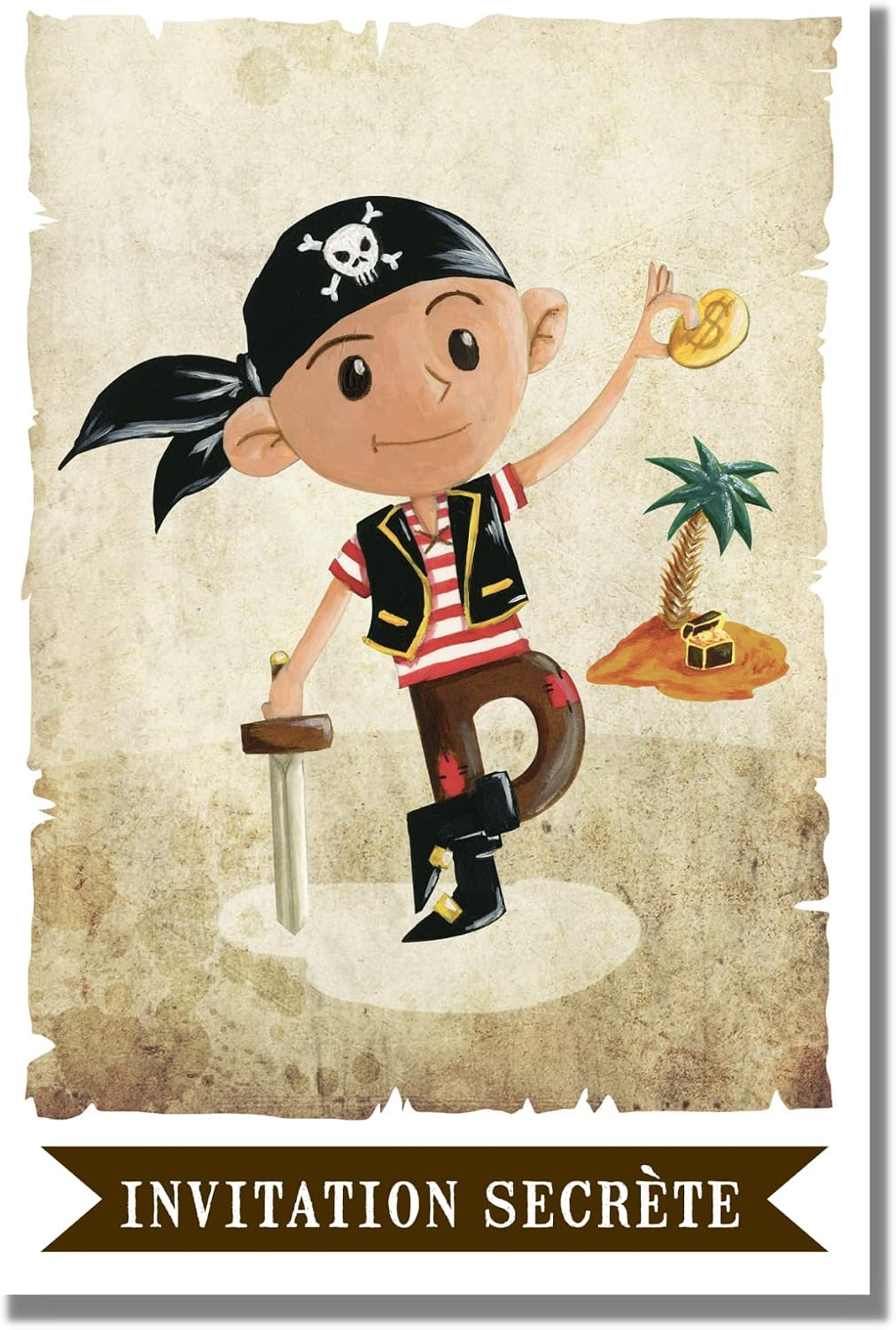 Lot De 8 Invitations Et Enveloppes Thème Pirate 10x15cm - Cartes Anniversaire Carte Au Trésor Pour Fête Enfants