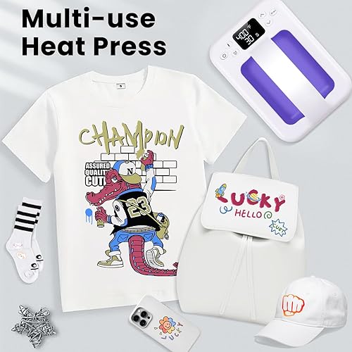 Miniatura 2 de Máquina de prensa de calor para camisetas, mini prensa de calor portátil de 7 x 5 pulgadas, calor rápido y uniforme, máquina impresora de camisetas