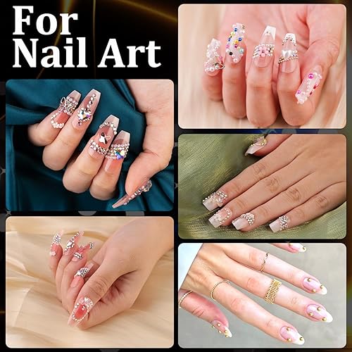 Miniatura 7 de Diamantes de imitación para uñas y perlas, kit de manicura con gel de pegamento de diamantes de imitación para uñas, cristal de parte trasera plana