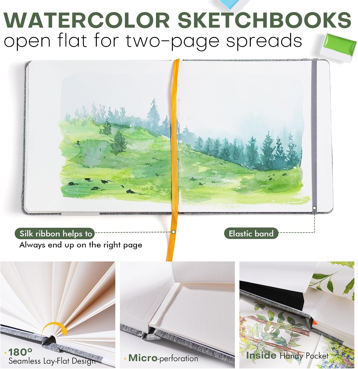 Watercolor Sketchbook, Fuumuui 7.6"x7.6" Watercolor Journal with 30 Sheets 140 LB (300 GSM) Cotton Paper for Painting, Drawing, Art Journaling, Sketchbook As Travel Notebook