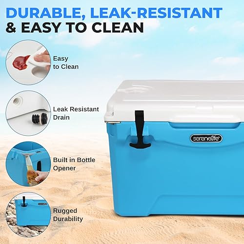 Miniatura 5 de SereneLife Caja enfriadora rotomoldeada ultrarresistente de 25 a 75 cuartos de galón, con capacidad para hasta 64 latas, mantiene el hielo hasta 5