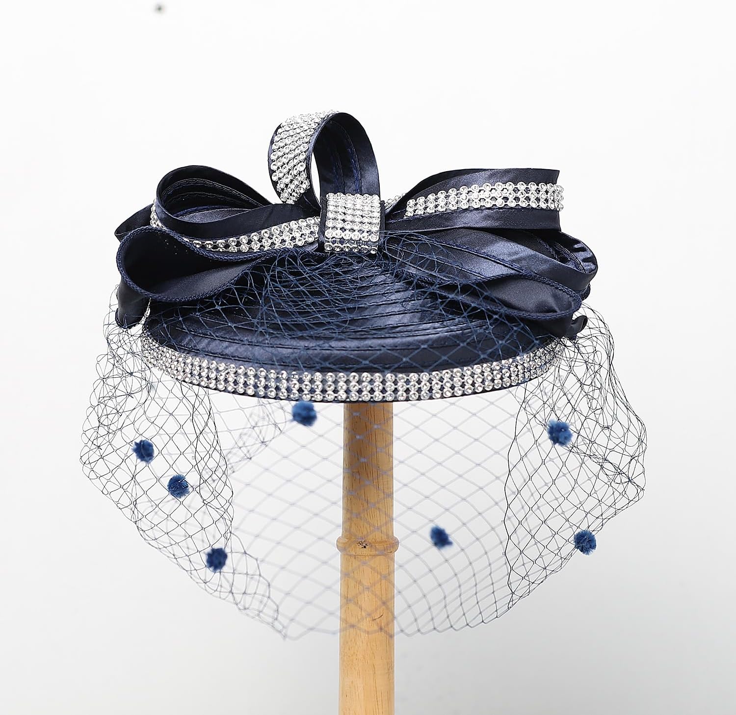 HIMESPORT Women Veil Mesh Sweetheart Fascinator Hat Bride Wedding Hair Accessory with Clip Rhinestone Cocktail Party Hat