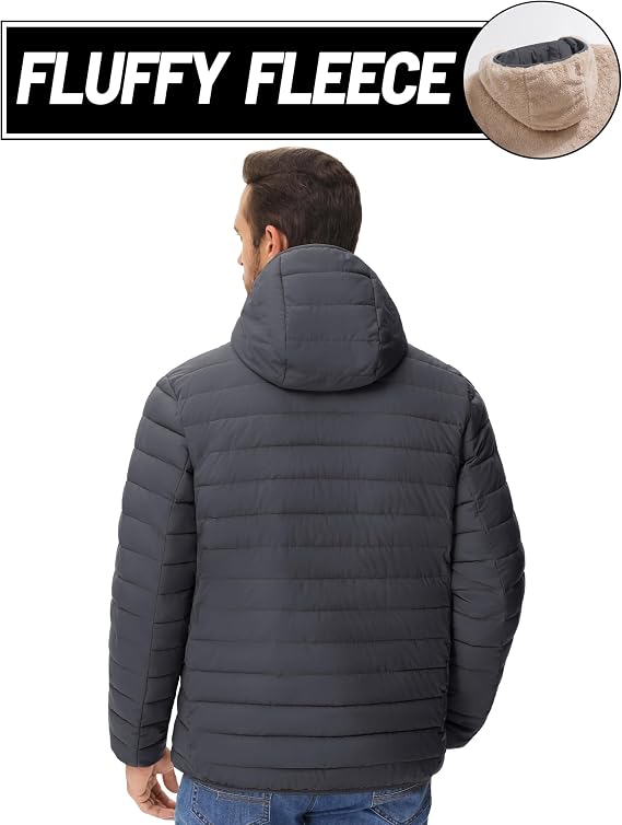 MAGCOMSEN Men's Puffer Jacket Winter Sherpa Fleece Lined Jacket Warm Coat
