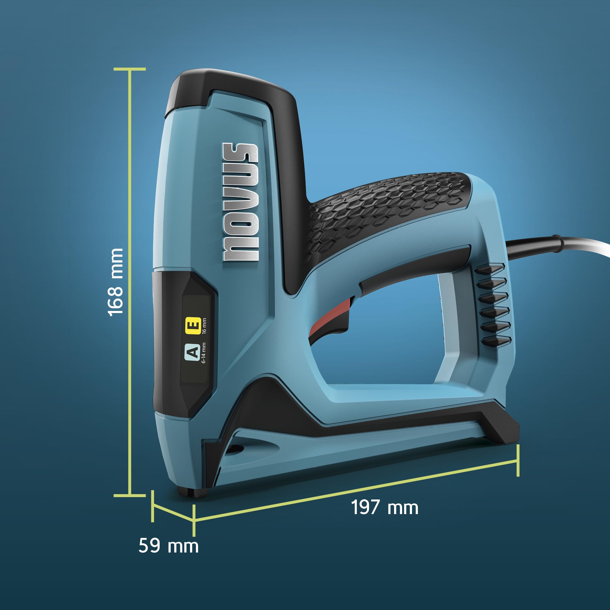 NOVUS TOOLS Agrafeuse électrique J-120 Kit avec 1800 agrafes | Agrafeuse et cloueuse puissante pour agrafes en fil fin 6-14 mm et clous 16 mm │ Fixation de tissus, cuir ou baguettes