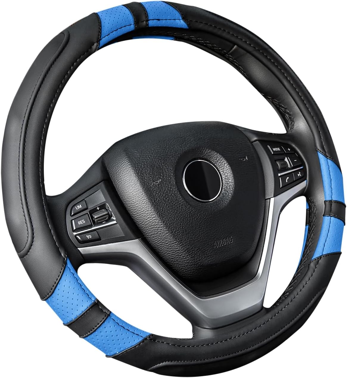 Achiou Steering Wheel Cover 15in Microfiber Leather Anti-Slip Universal | Microfiber leather with anti-slip rubber; Fits 14.5-15.25 in steering wheels; Breathable no-odor comfort for cars and trucks
