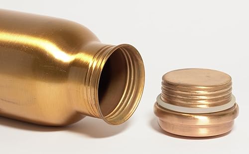 Vista 10 de Botella de agua de cobre puro, con beneficios para la salud ayurvédica, tapa a prueba de fugas, botella de cobre con acabado liso para deportes