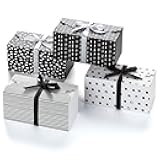 Small Black & White Gift Boxes with Lids & Ribbons (20 Pack) 8” x 4” Cute Decorative Treat Boxes Empty for Cookies, Candy, Sweets, Fudge, Baked Goods, Party Favor, Diwali, Christmas, Birthdays, Bulk