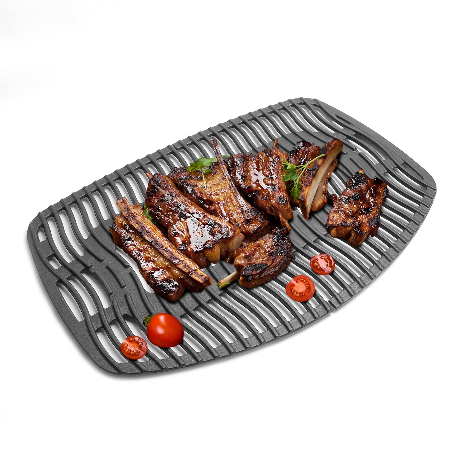 Gusseisen-Grillplatte Für Herd & Grill – 42,5x24,1 Cm Mit Wendedesign (glatt & Geriffelt), Inkl. Griff