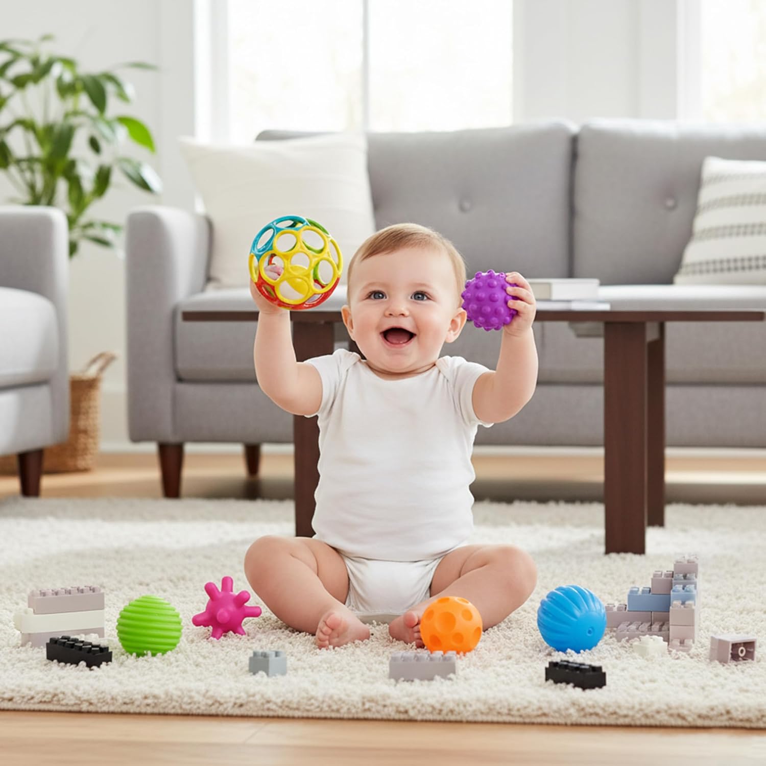 Silicone Blocks 24PCS + Sensory Balls for Toddlers 1-3, Soft Montessori Baby Blocks, Large Sensory Stacking Toys for Preschool Learning, Baby Rattle Ball Teething Set, Infant Sensory Toys 6-12 Months