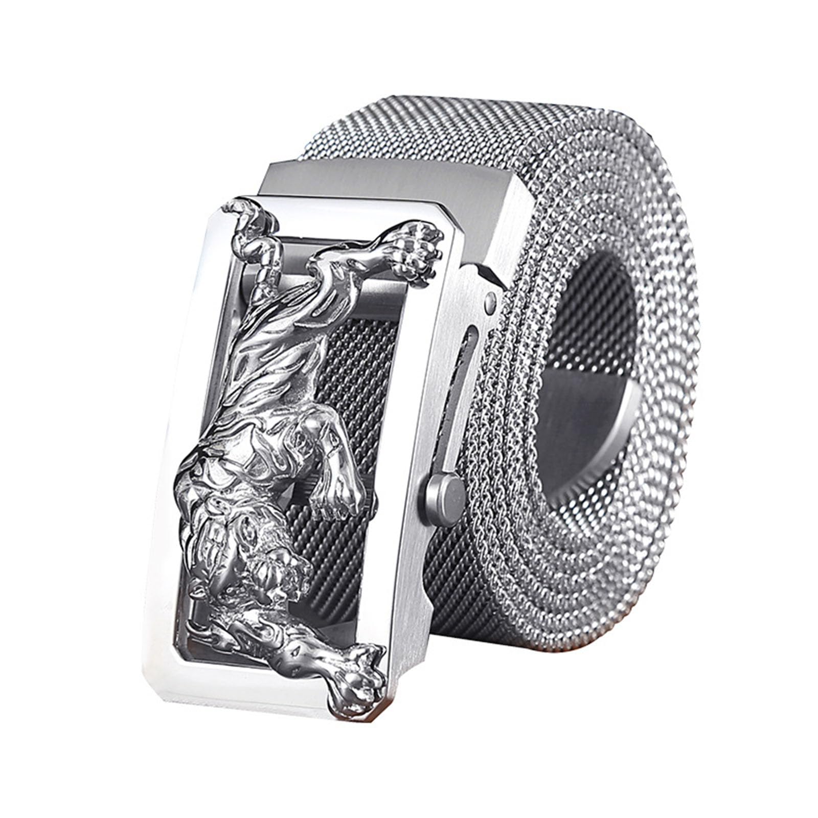 BDAYEK Men's Belt Men's Metal Belt Engraved Animal Roller Buckle Braided Stainless Steel(Style a,110Cm/43.3'')