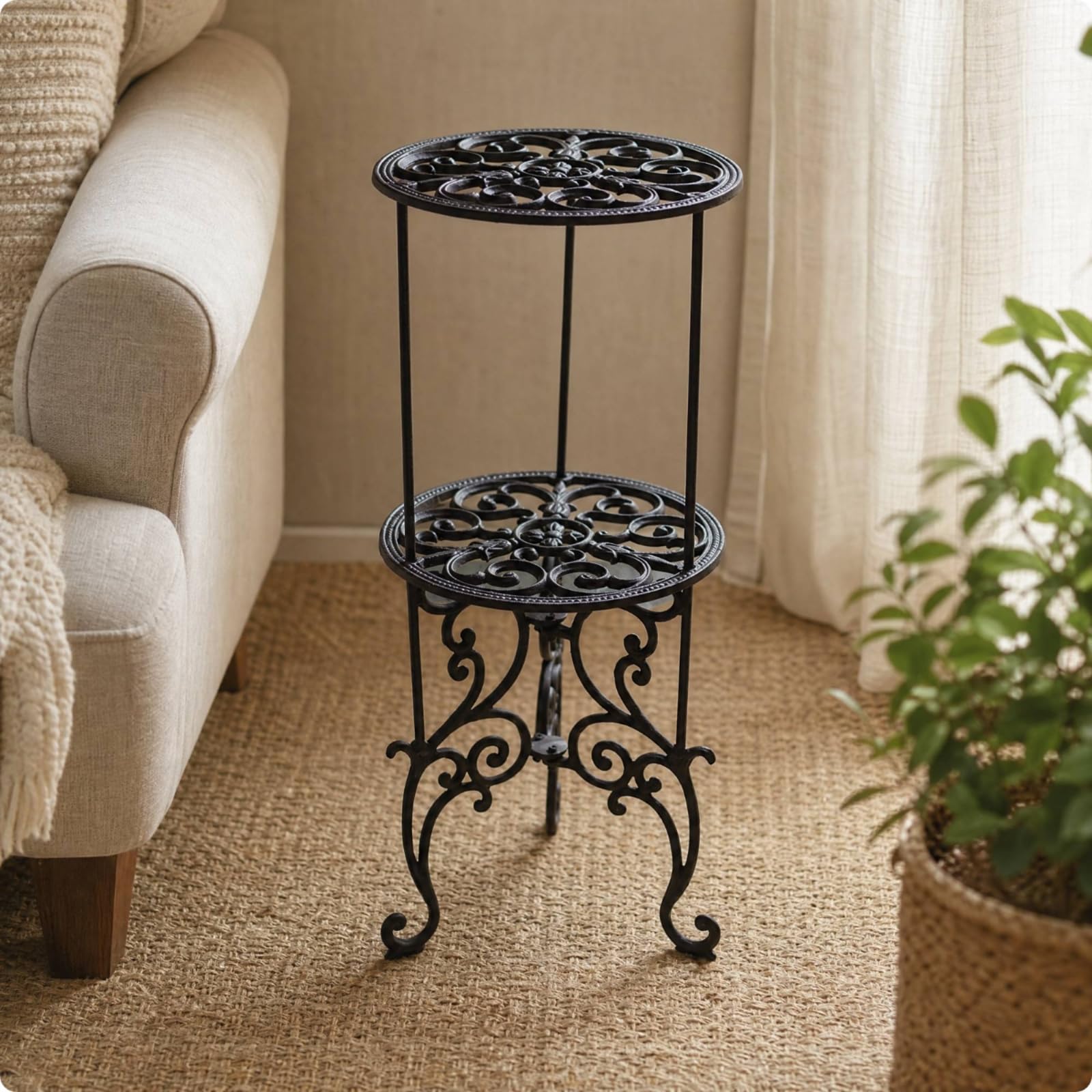 Porte-Plantes Rond En Métal Robuste Support Pot Fleurs En Métal Ajré Porte-Plante Décorations Floraux pr Balcon, lon