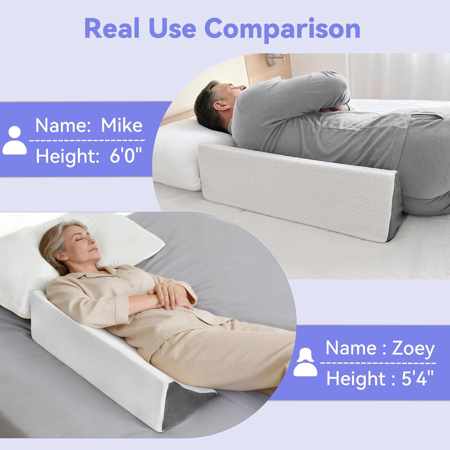 Vekkia Wedge Pillow for Side Sleeping, Back Support with High-Density Foam