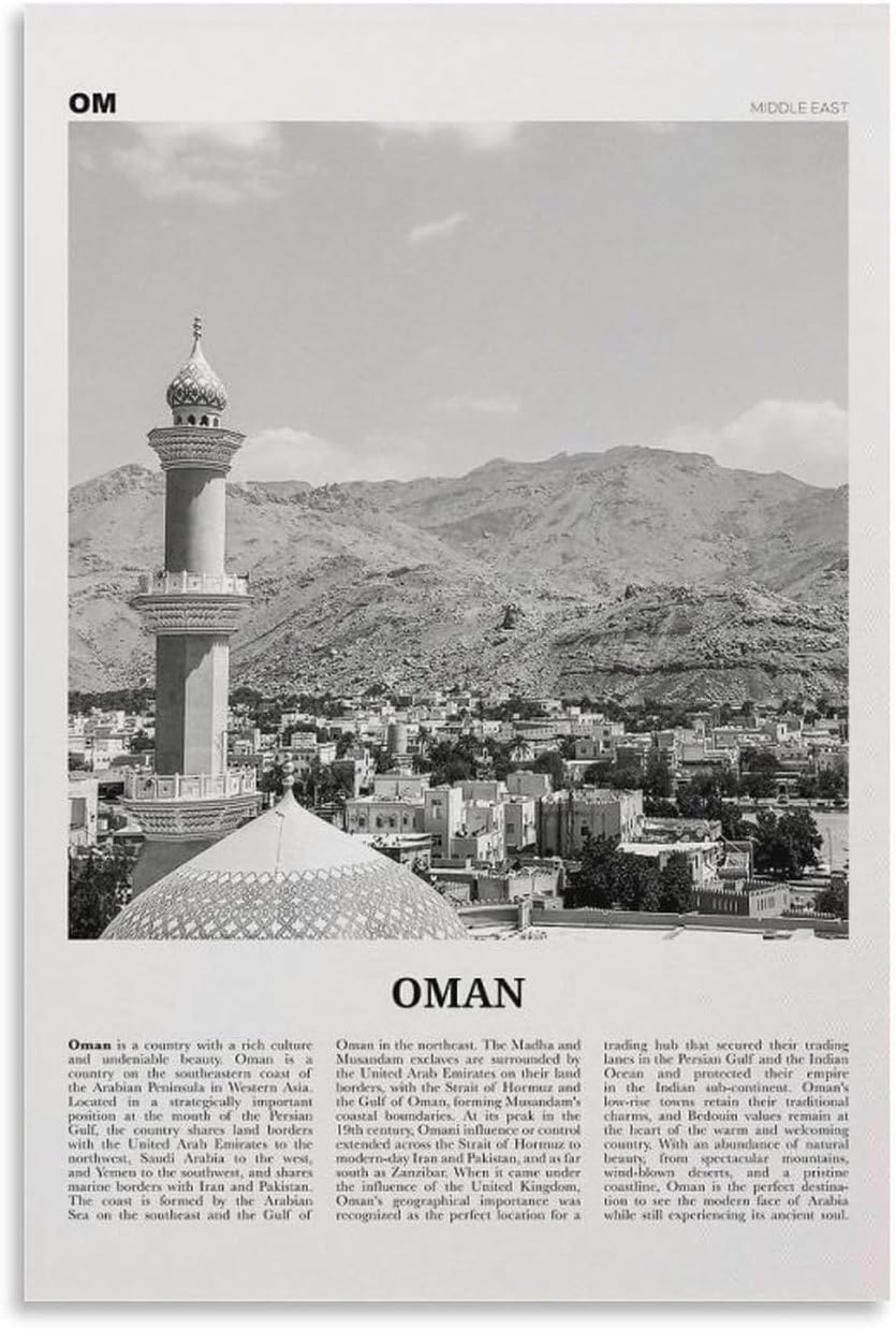 Oman Print Black And White, Oman Wall Art, Oman Poster, Oman Photo, Oman Wall Decor, ʻUmān, Muscat, Poster Decorative Painting Canvas Wall Art Living Room Posters Bedroom Painting 16x24inch(40x60cm)