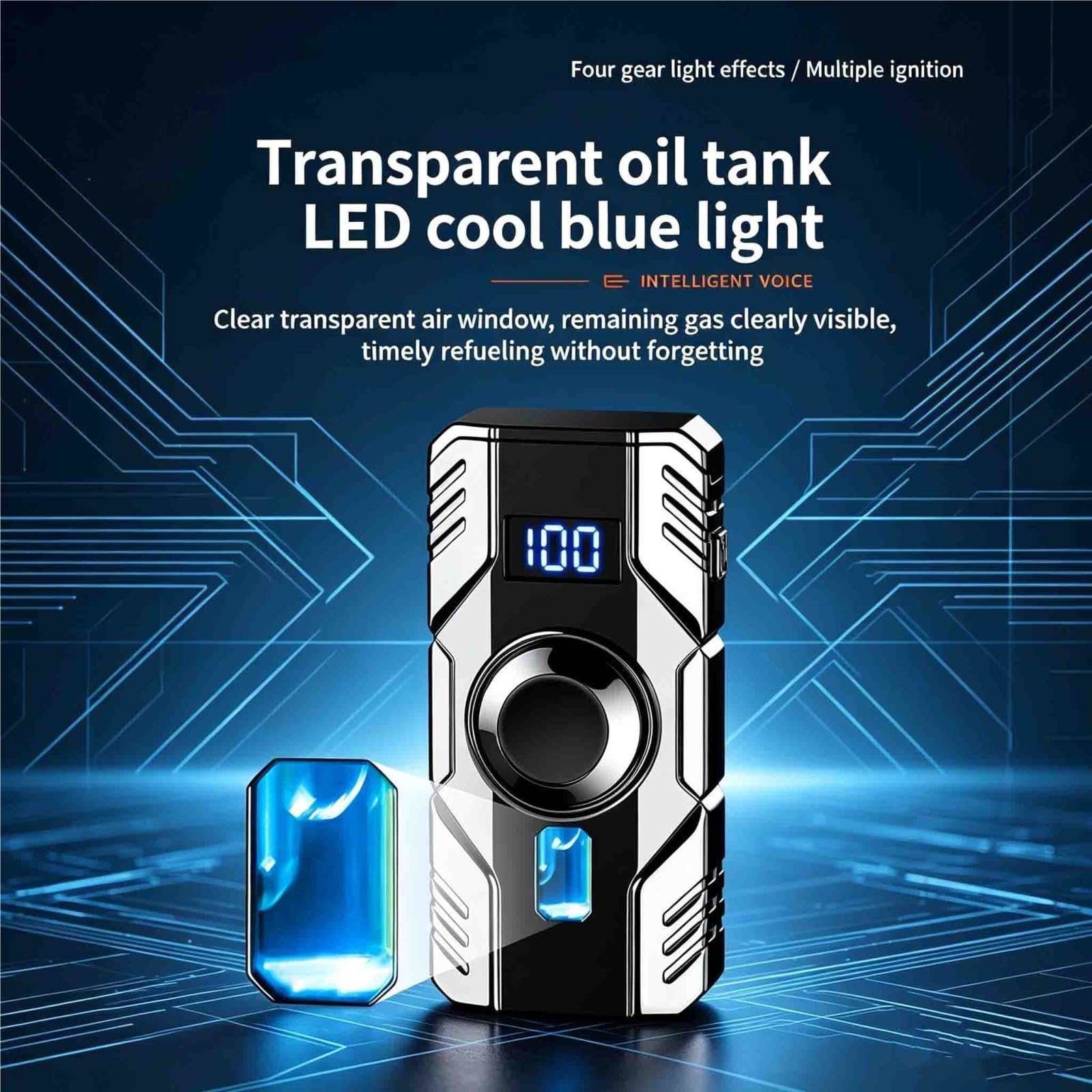 Briquet portable à jet de butane avec lumière LED et indicateur de niveau de gaz, cadeau rechargeable pour lui, parfait pour le camping, les barbecues et les activités de plein air
