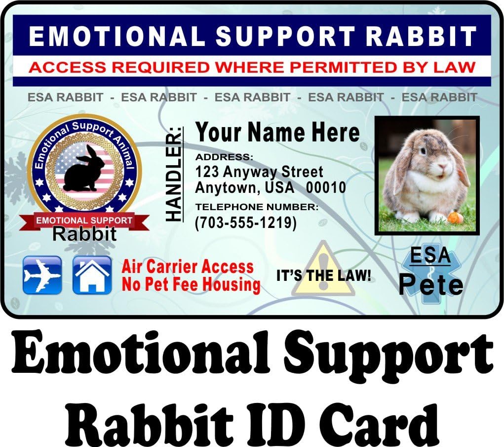 Emotional Support Rabbit Identification Card - Custom with Your Info and Rabbits Photo - Holographic - ESA ID