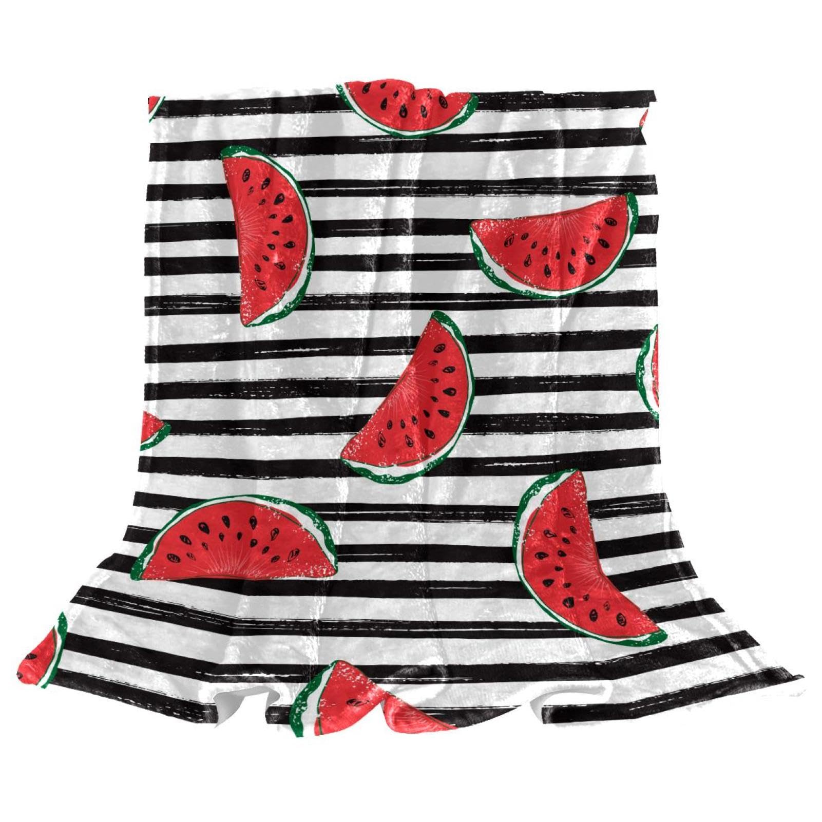 Couverture polaire bandes de melon d'eau jeté de lit chaud plaid doux canapé 150×200cm