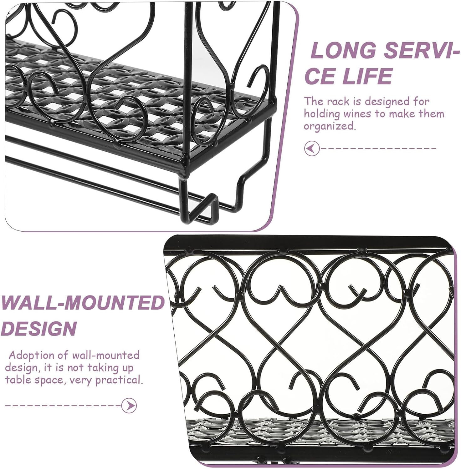 VICASKY Iron Wall-Mounted Wine Rack Black Goblet Holder for Hanging Wine Bottles and Stemware Organizer Multipurpose Storage for Bars Restaurants and Home Kitchen