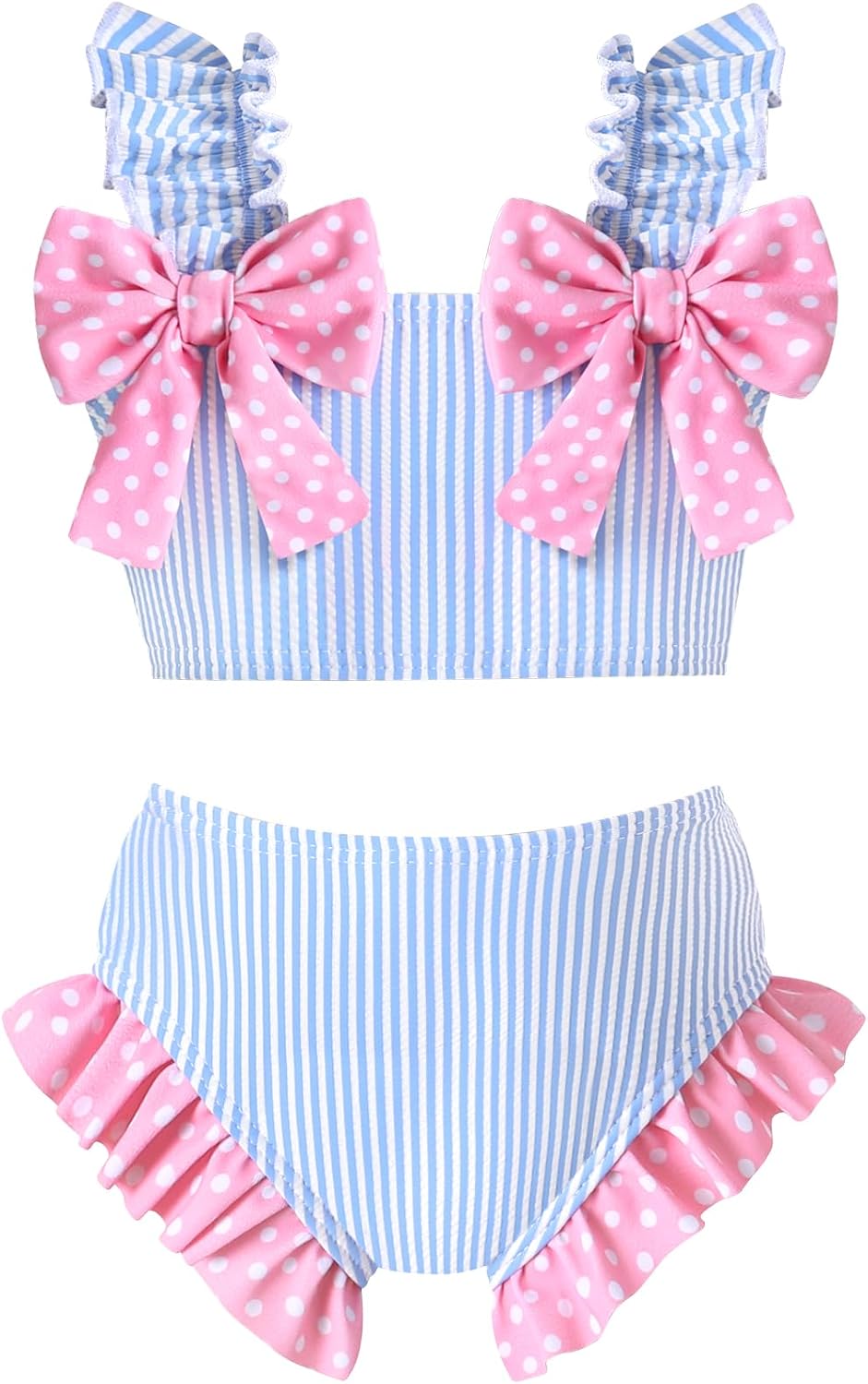 Happy Town Baby Girl Swimsuit Toddler Bathing Suit Girls Summer Ruffle Bowknot Beach Bikini Tankini Two Piece Swimwear