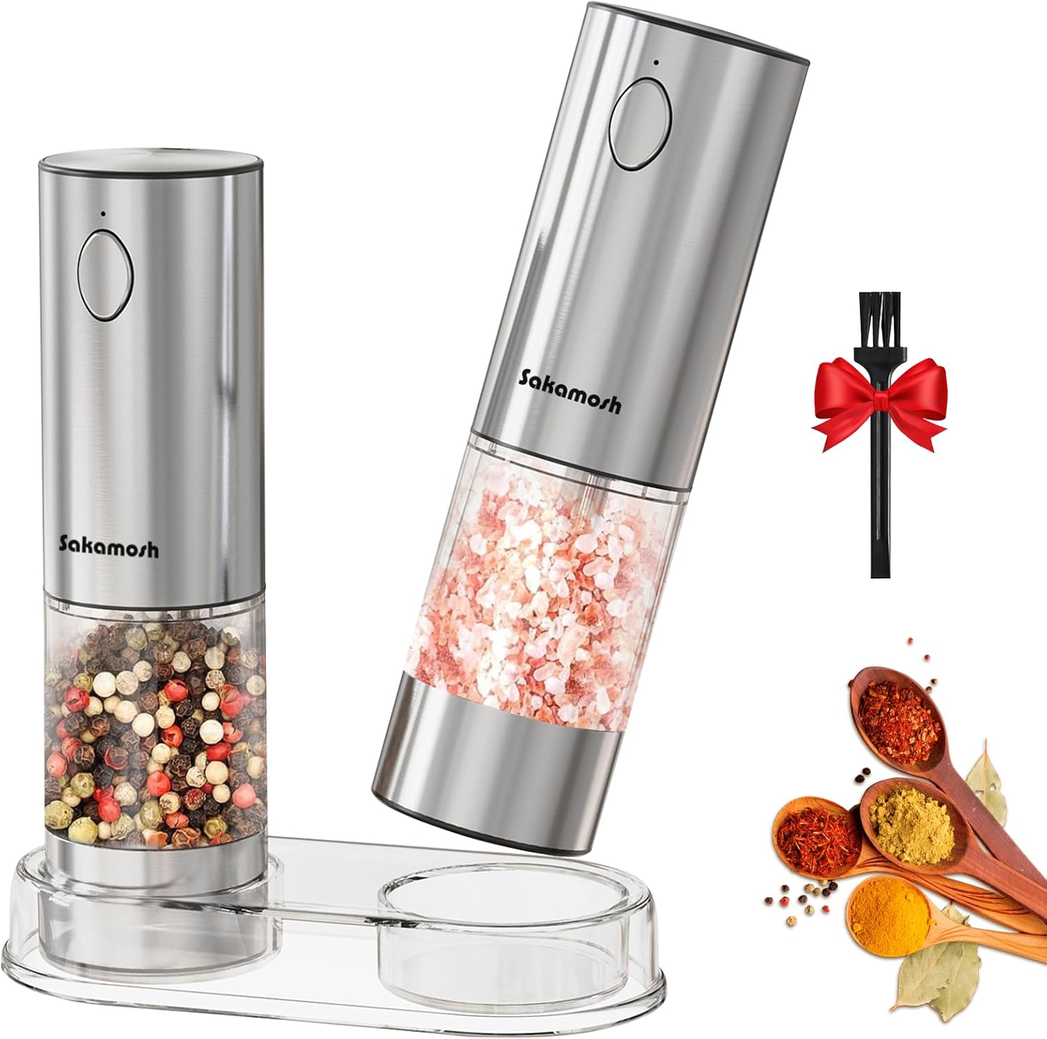 Electric Salt and Pepper Grinder Set, Rechargeable, Adjustable Coarseness with LED Light, Stainless Steel Electric Salt and Pepper Shakers Refillable(2 Packs) (Normal Model) Thumbnail