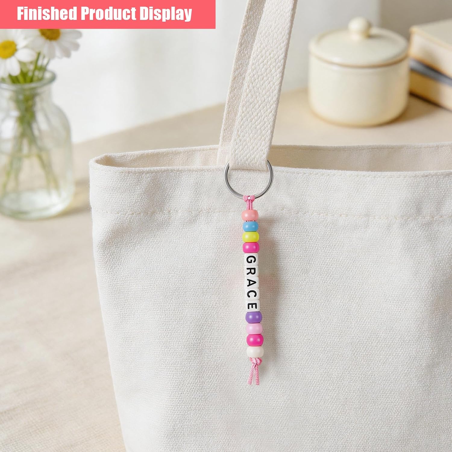 DIY Keychain Making Kit, Colorful Craft Bead Kit, Simple Style Heart and Star Beads for Bag Charms and Phone Chain Making (Style 2) image 5