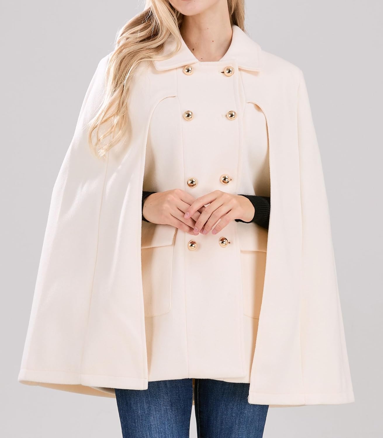 CHARTOU Women's Elegant Poncho Double-Breast Slit Sleeve Flowy Wool Blend Cape Cloak Coat - Image 4